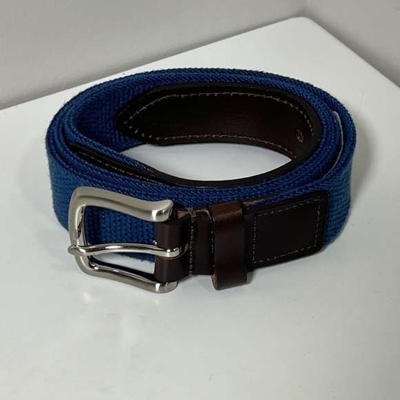 Vineyard Vines 42W Navy Knit Cotton Woven Belt Leather Accents Metal Clasp Prep - Picture 5 of 10
